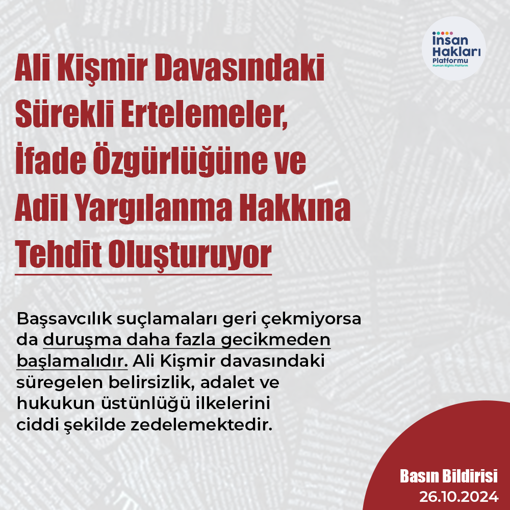 Ali Kişmir Davasındaki Sürekli Ertelemeler, İfade Özgürlüğüne ve Adil Yargılanma Hakkına Tehdit Oluşturuyor